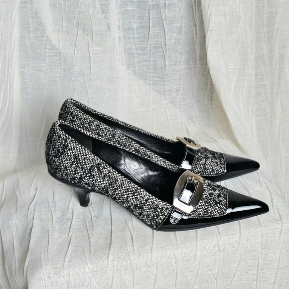 PRADA Tweed & Patent Leather Kitten Heels Pumps – With Box - Picture 4 of 16
